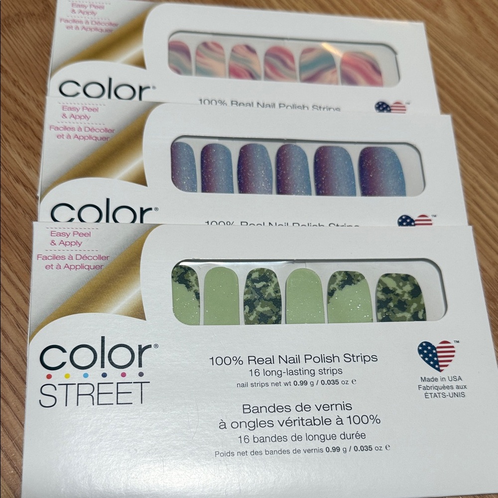 Color Street Nail Polish Strips - Green, Blue, Pink Collection
